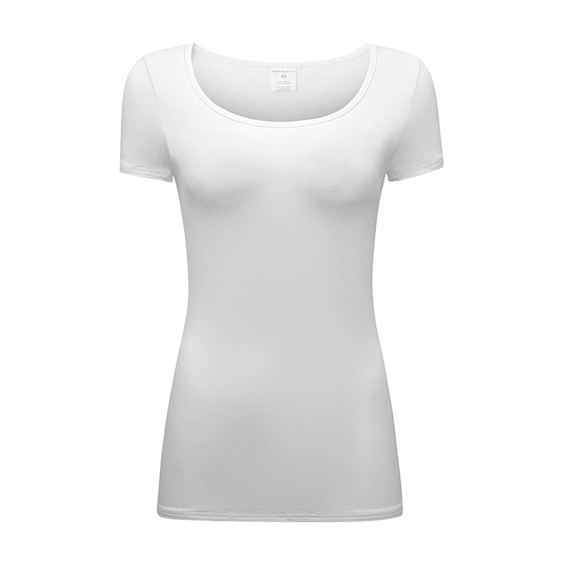 OThread & Co. Women's Short Sleeve T-Shirt Scoop Neck Basic Layer Stretchy Shirts (Small, White) - Image 1